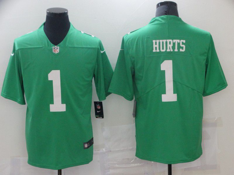 Men Philadelphia Eagles 1 Jalen Hurts light green Nike Vapor Limited NFL Jerseys